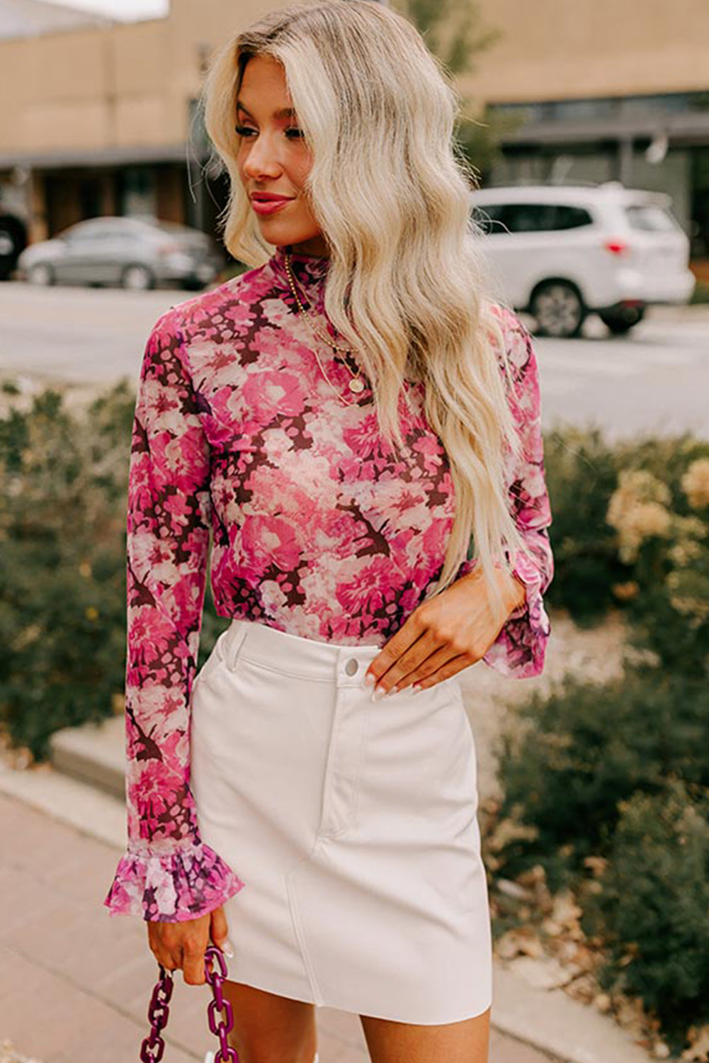 Sophia - Elegante Rose Floral Mesh Bluse mit Flügelärmeln