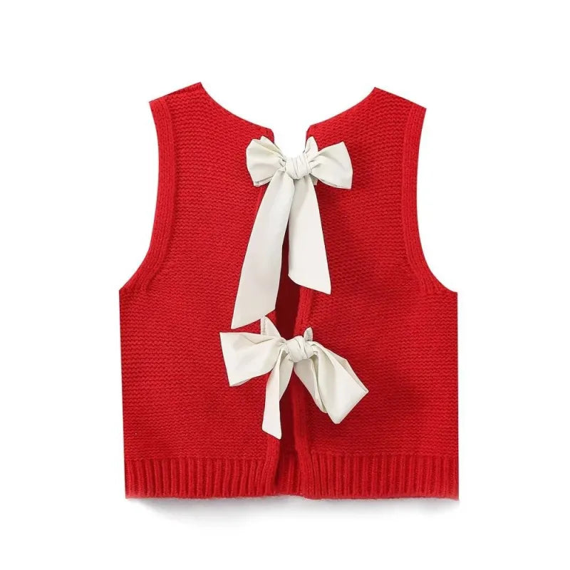 Dames Rugstrik Holgebreide Sweater Vest – Stijlvol Gebreid Lace-Up Ontwerp voor een Chique Uiterlijk